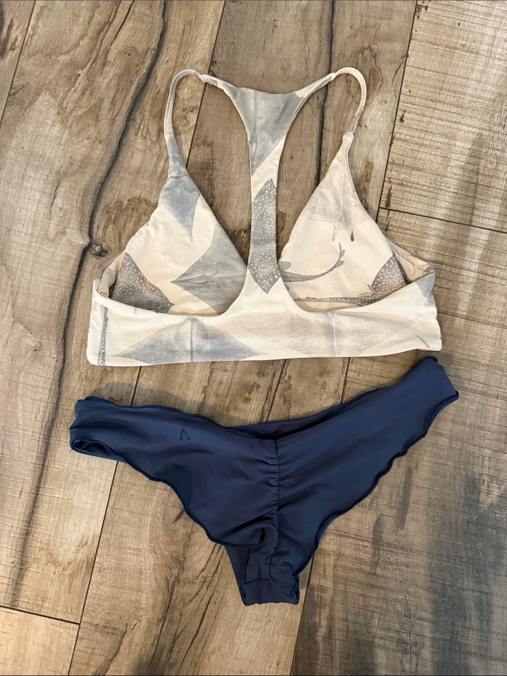 Boys and arrows Two-Piece Women's Swim Set - Cream stingray  Top & Navy Bottom - Picture 2 of 3